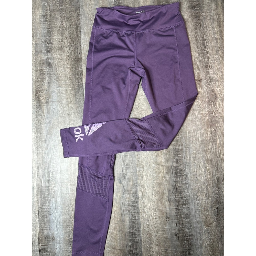 Reebok Womens Purple Mesh Panel Performance Leggings Small Activewear Athleisure - Picture 7 of 10